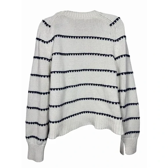 Madewell Textured Cotton Crewneck Sweater in Stripe Women's XL White Navy - Picture 7 of 12